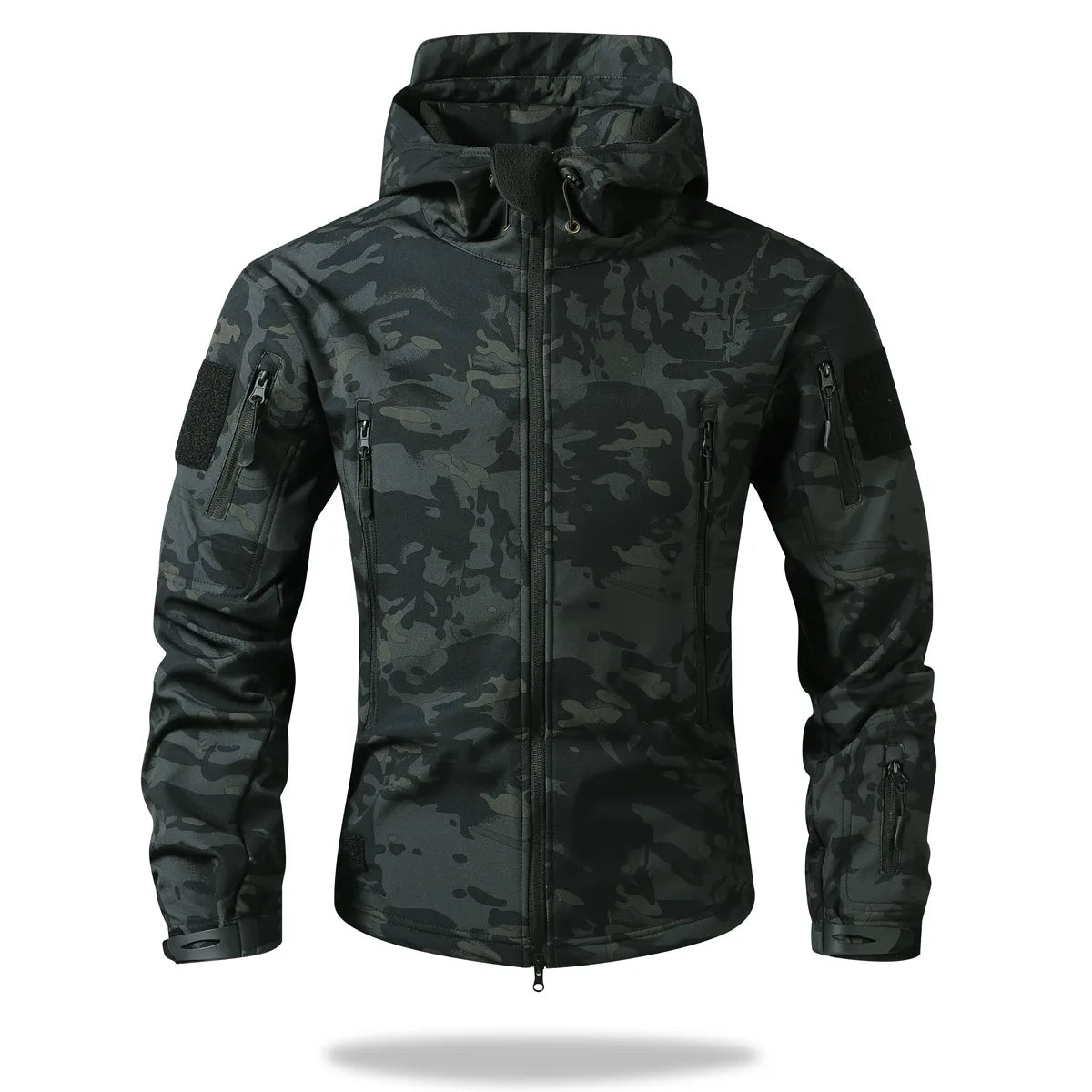 Tactical Camouflage Fleece Lined Soft Shell Jacket Men's Waterproof Warm Coat British Style Hooded Polyester Fiber Winter Youth
