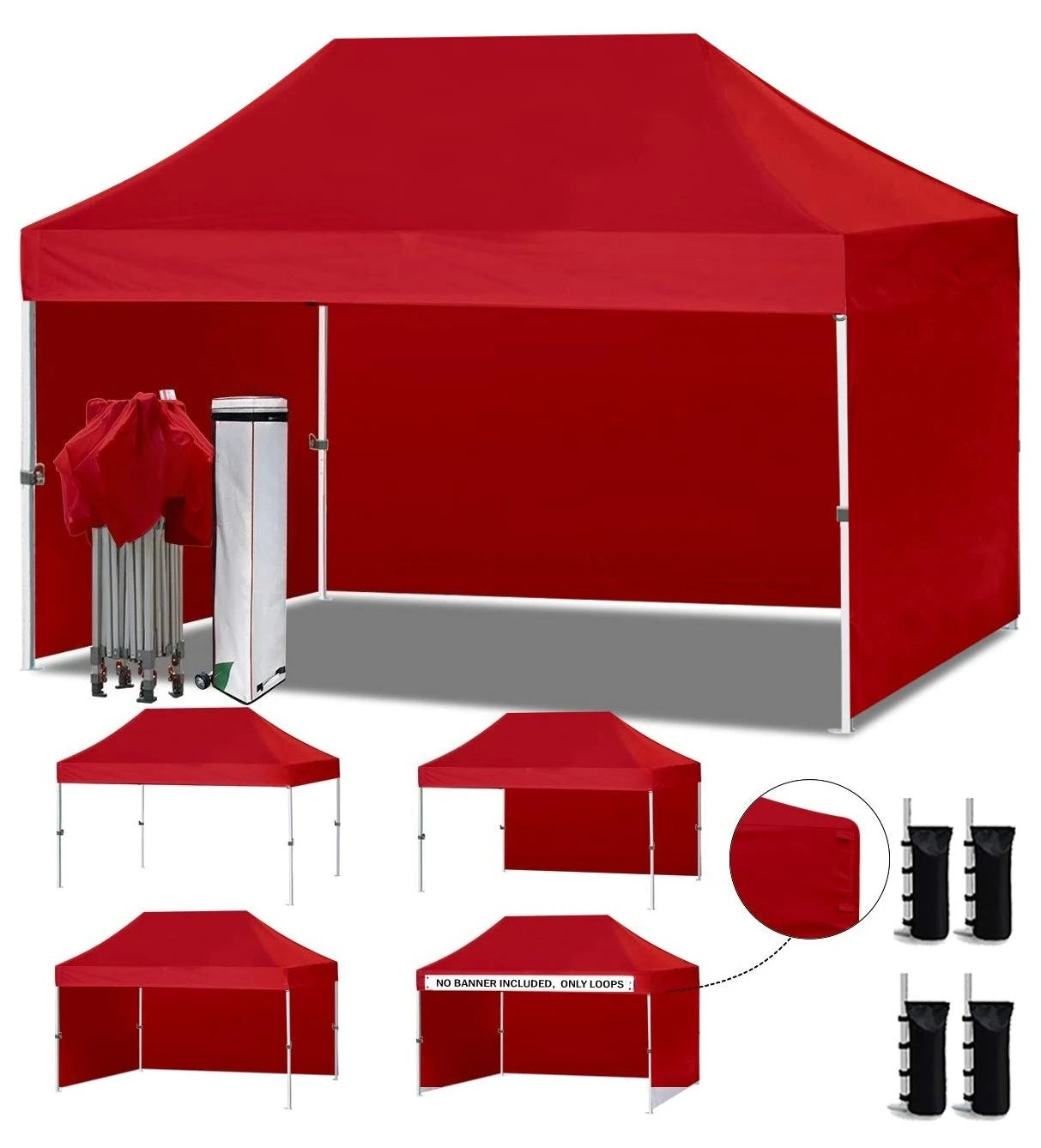 10'x15' Pop-up Canopy Tent Commercial Instant Canopies with 4 Removable Zipper End Side Walls and Roller Bag, Customized