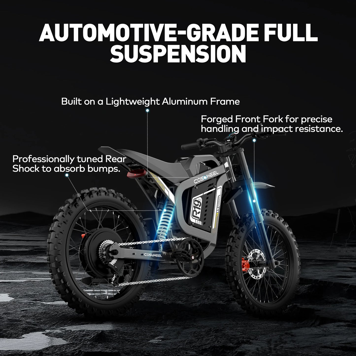 COSWHEEL R19 Electric Motorcycle 6000W 72V/40Ah Electric Bike 124 Miles Max Range 50 Mph Max Speed Mountain Electric Dirt Bike