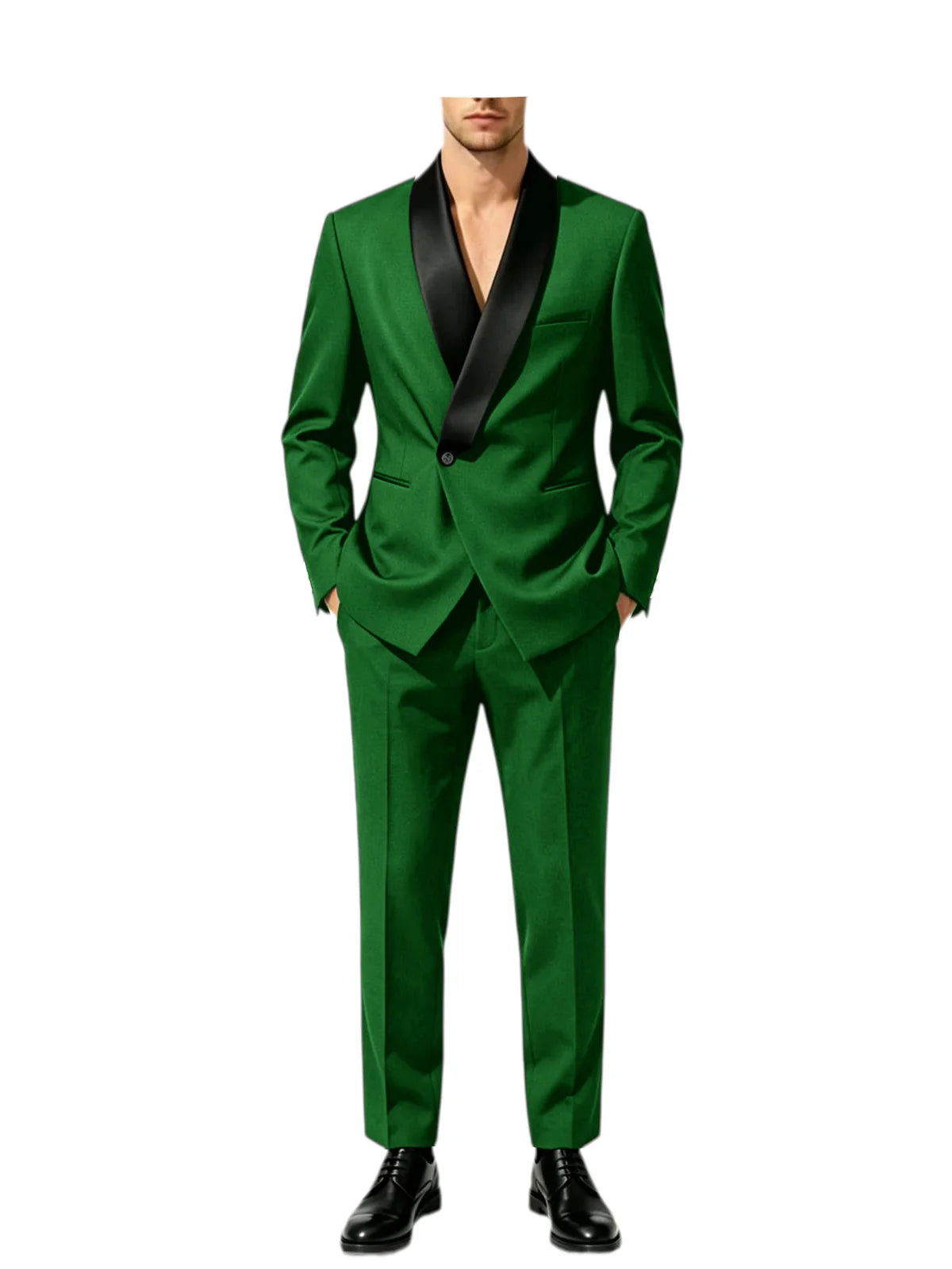 Men's Tuxedo Suit with Black Satin Shawl Lapel Slim Fit 2-Piece Suit Jacket & Pants Business Casual Blazer Trousers for Wedding