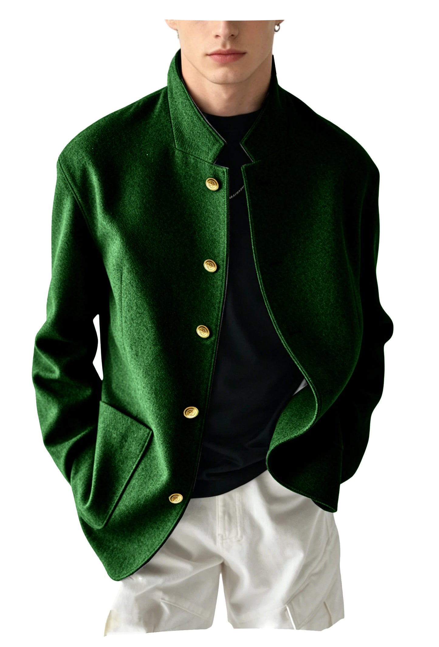 Vintage Men's Stand Collar Jacket Wool Blend Casual Coat Warm Autumn Winter Business Blazer Plus Size Streetwear Outerwear