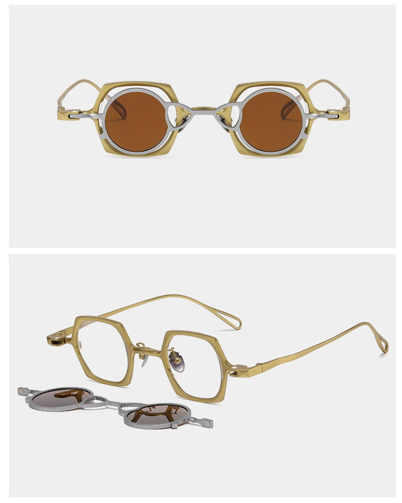 Vintage 2 In 1 Magnet Clip Pure Titanium Eyeglasses Frame Men Square Polarized Glasses Frame Women Designer Luxury Brand Eyewear