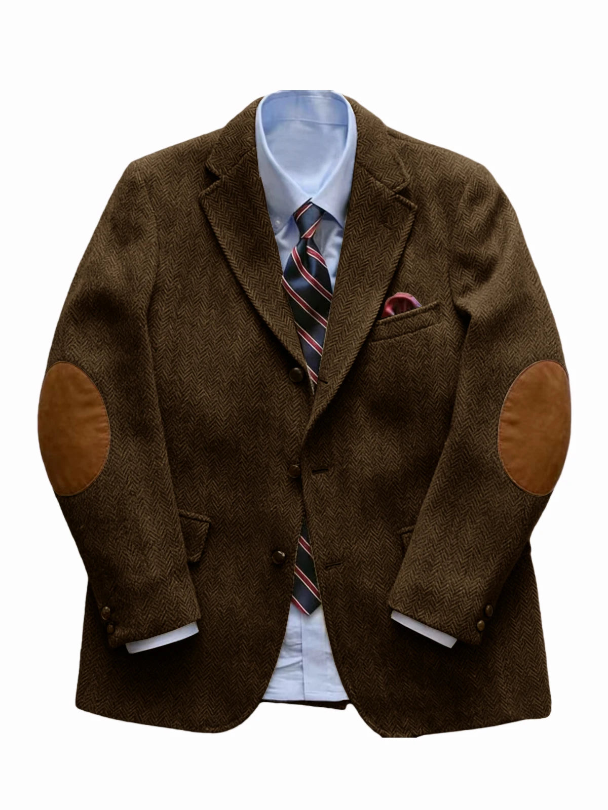 Men's Tweed Blazer Herringbone Wool Blend with Elbow Patches Retro Luxury Notch Lapel Sport Coat for Business Casual Vintage
