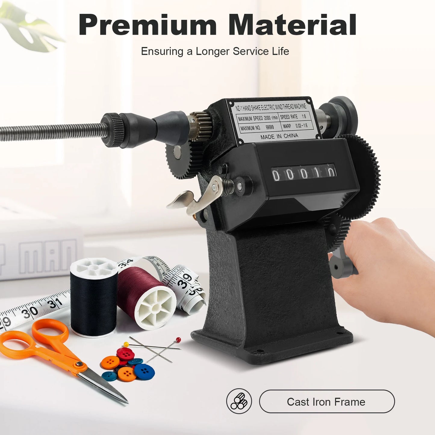 Fishing Line Spooler with Counting Machine, 0-99999 Count Range, Cast Iron Frame, Max Diameter 150mm, Winding Machine for