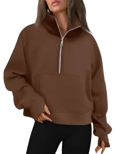 Womens Sweatshirts Half Zip Cropped Pullover Fleece Quarter Zipper Hoodies 2025 Fall Fashion Outfits Clothes