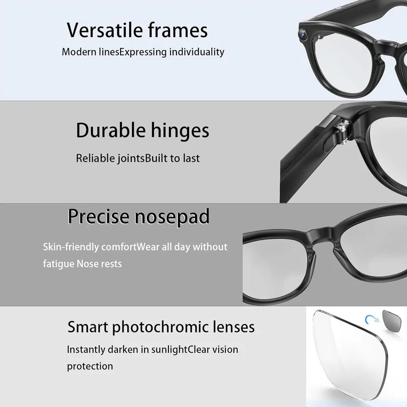 Smart Glasses Real-Time Translation Powered AI Chat Assistant, 8MP Camera 1080P Video Dual Mics Speakers photochromic lenses