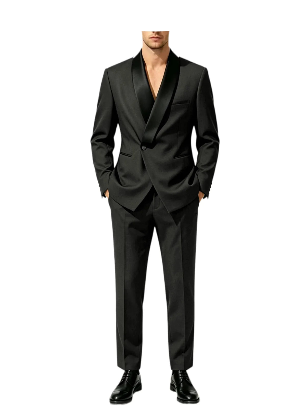 Men's Tuxedo Suit with Black Satin Shawl Lapel Slim Fit 2-Piece Suit Jacket & Pants Business Casual Blazer Trousers for Wedding