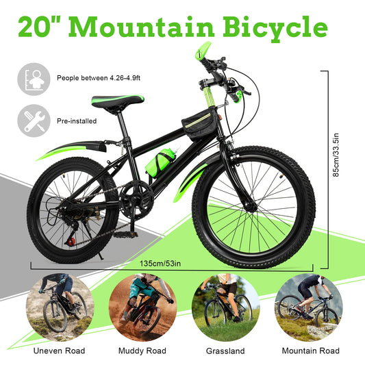 20In 7 Speeds Mountain Bike Adjustable Height Kids Bicycle for Boys, Girls Suit for 130-150cm