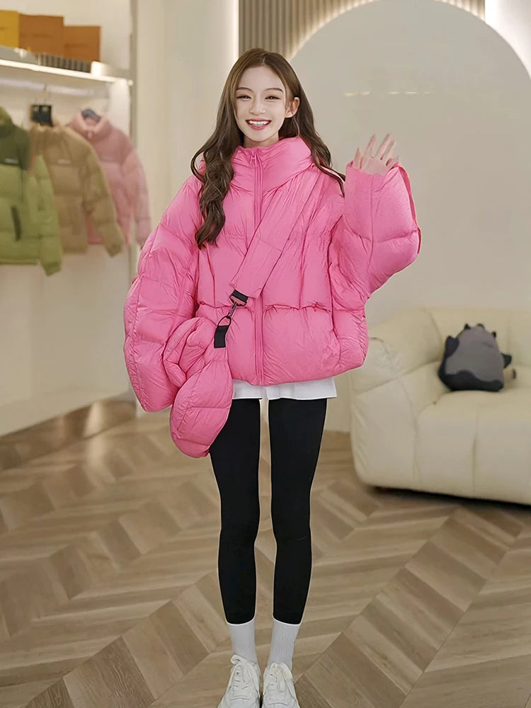 Winter Solid with Backpack Hooded Down Jacket Female Thick Warm Quilted Parka Outwears Women White Duck Down Warm Short Jackets
