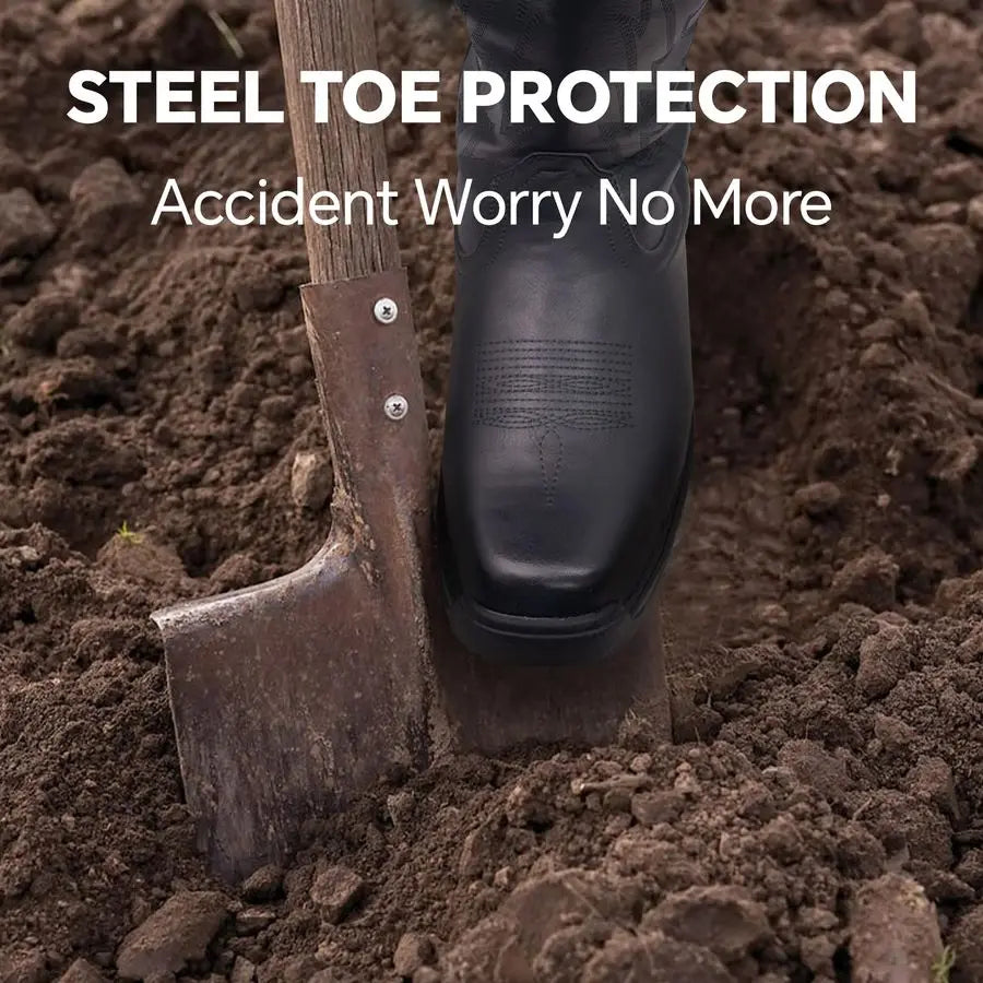 Cowboy Work Boots for Men Waterproof Square Toe Leather Western Boots Puncture Resistant Indestructable Steel Toe Safety Boots f