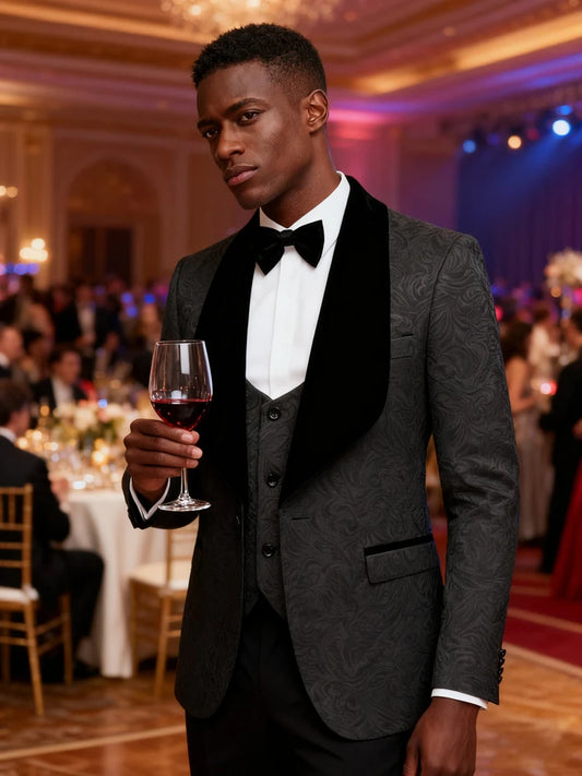 Men's 3-piece printed tailcoat, jacquard slim fit set, Paisley sports jacket vest and pants, suitable for dances, dinners, weddi