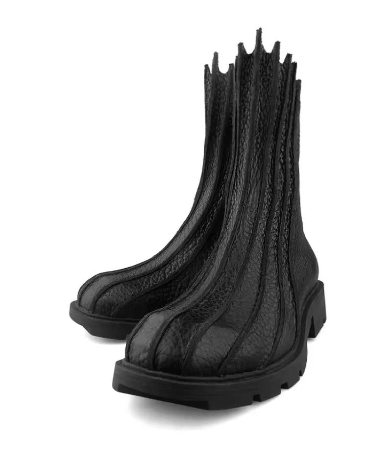 Winter New Mens Casual Black Designer Genuine Leather Comfortable Boots Mid Heel Zipper Motorcycle Round Toe Shoes Fashion Male