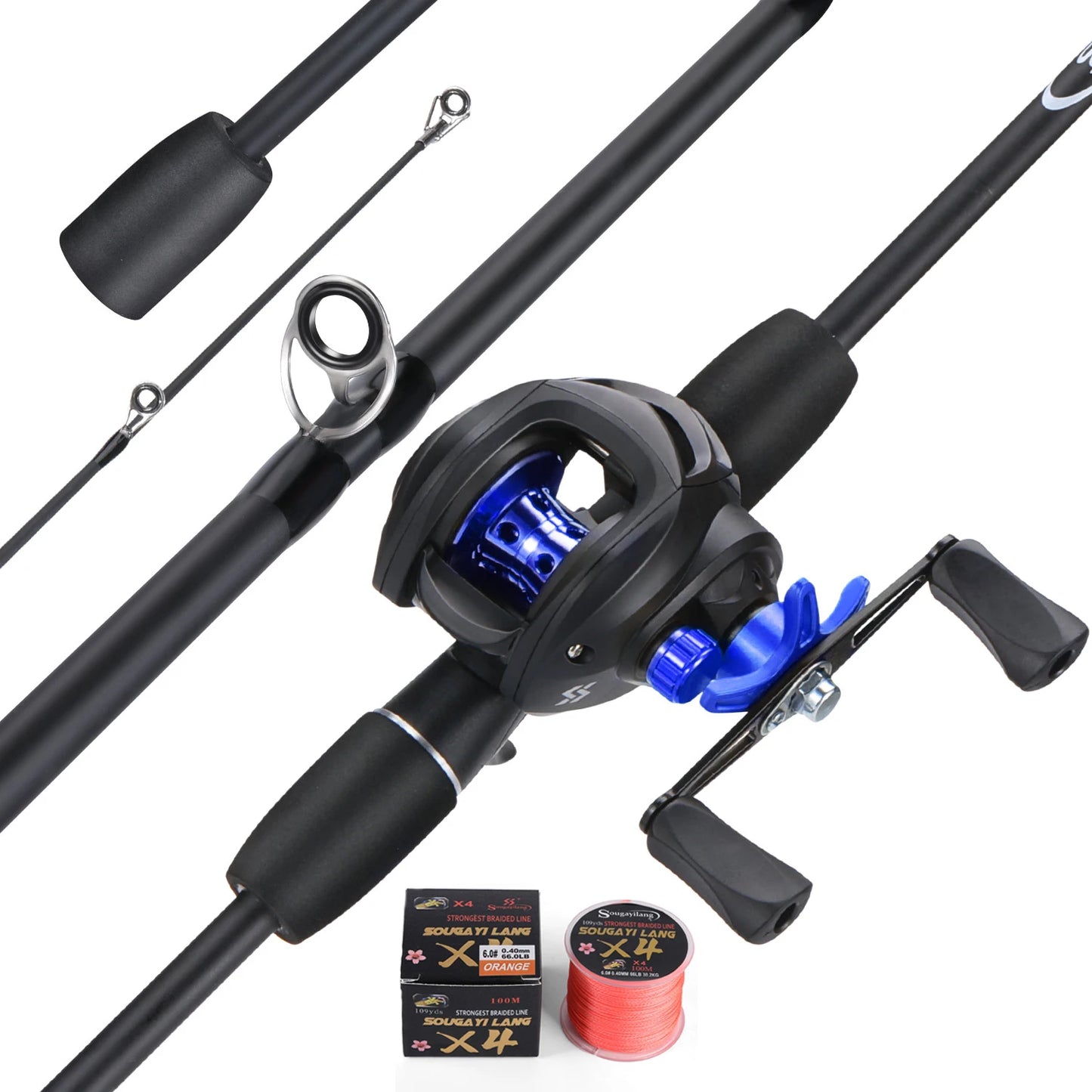 Sougayilang Fishing Rod Reel Combo Lightweight and High Carbon Casting Rod 7.2:1 Gear Ratio Baitcasting Reel With Line as A Gift