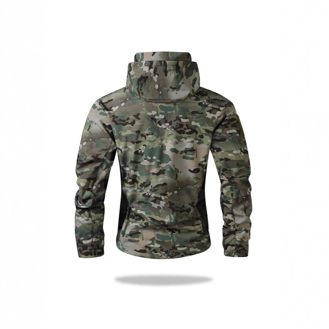 Tactical Camouflage Fleece Lined Soft Shell Jacket Men's Waterproof Warm Coat British Style Hooded Polyester Fiber Winter Youth