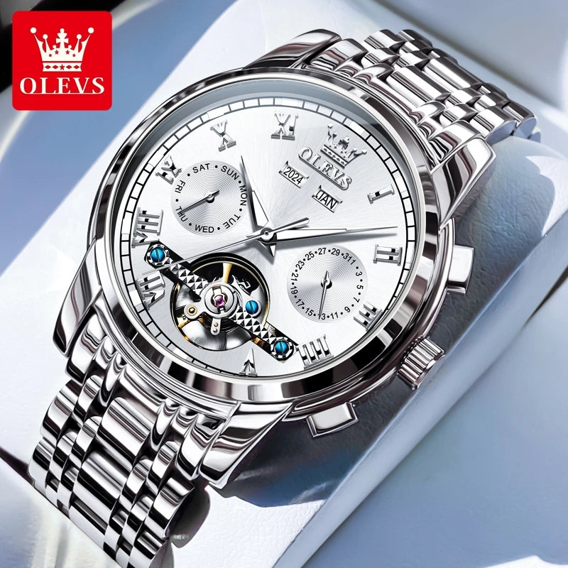 OLEVS 6607+6602 Original Men Women Watch Luxury Brand Tourbillon Mechanical Watch High end Romantic Lover Date Gift Couple Watch