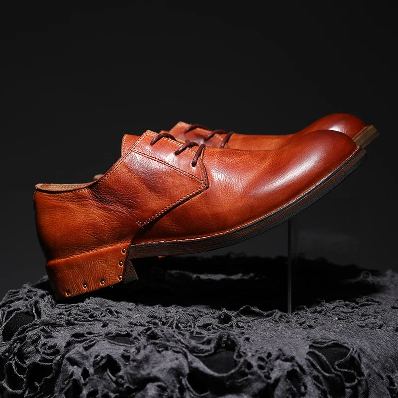 Goodyear-Welted Vintage Genuine Leather Men's Derby ShoesRound-toe Men Casual Shoes Dress Business Dress Shoes Men Wedding Shoes