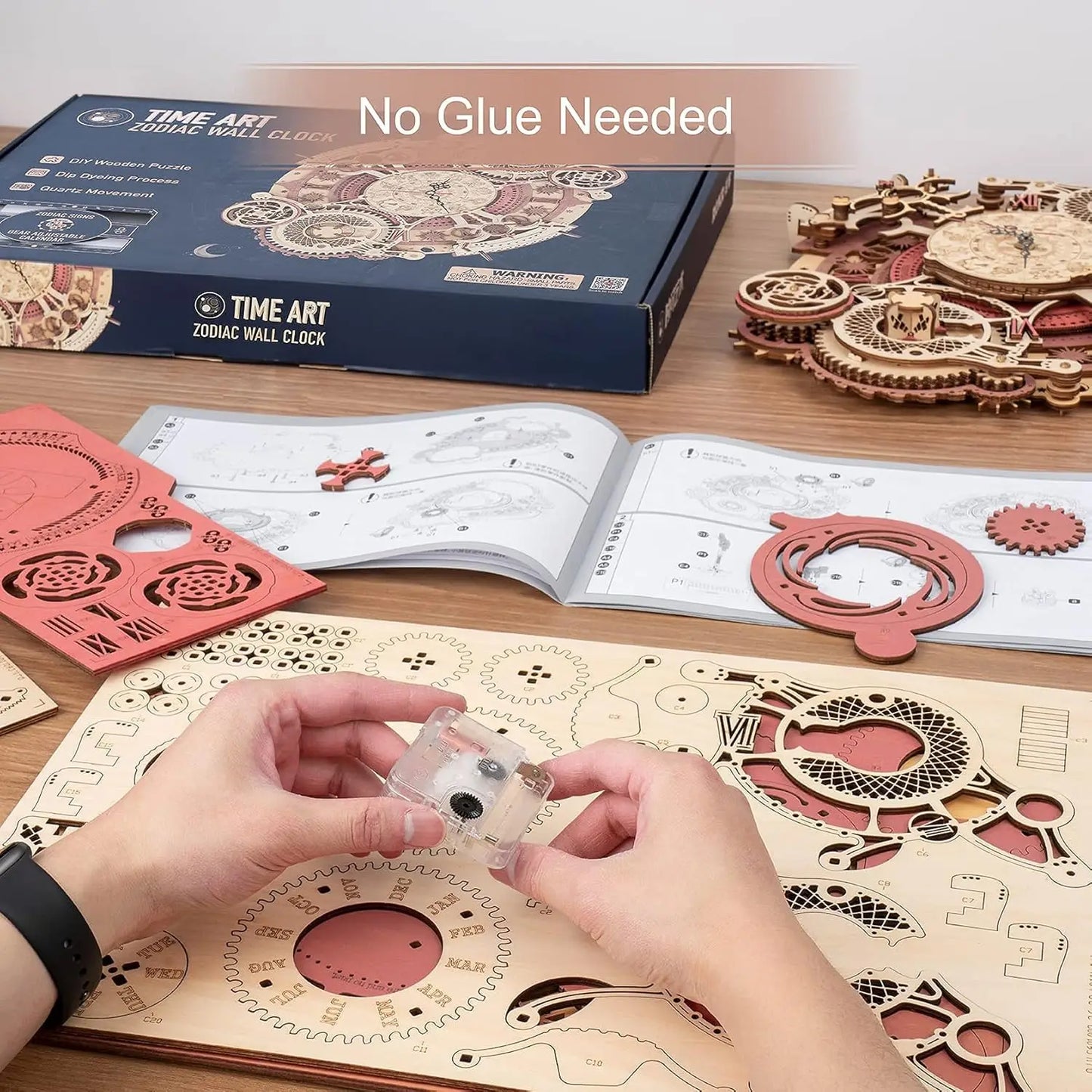 Robotime Wall Clock 3D Wooden Puzzle Wooden Set Mechanical Building Kits Wooden Puzzle Game Children