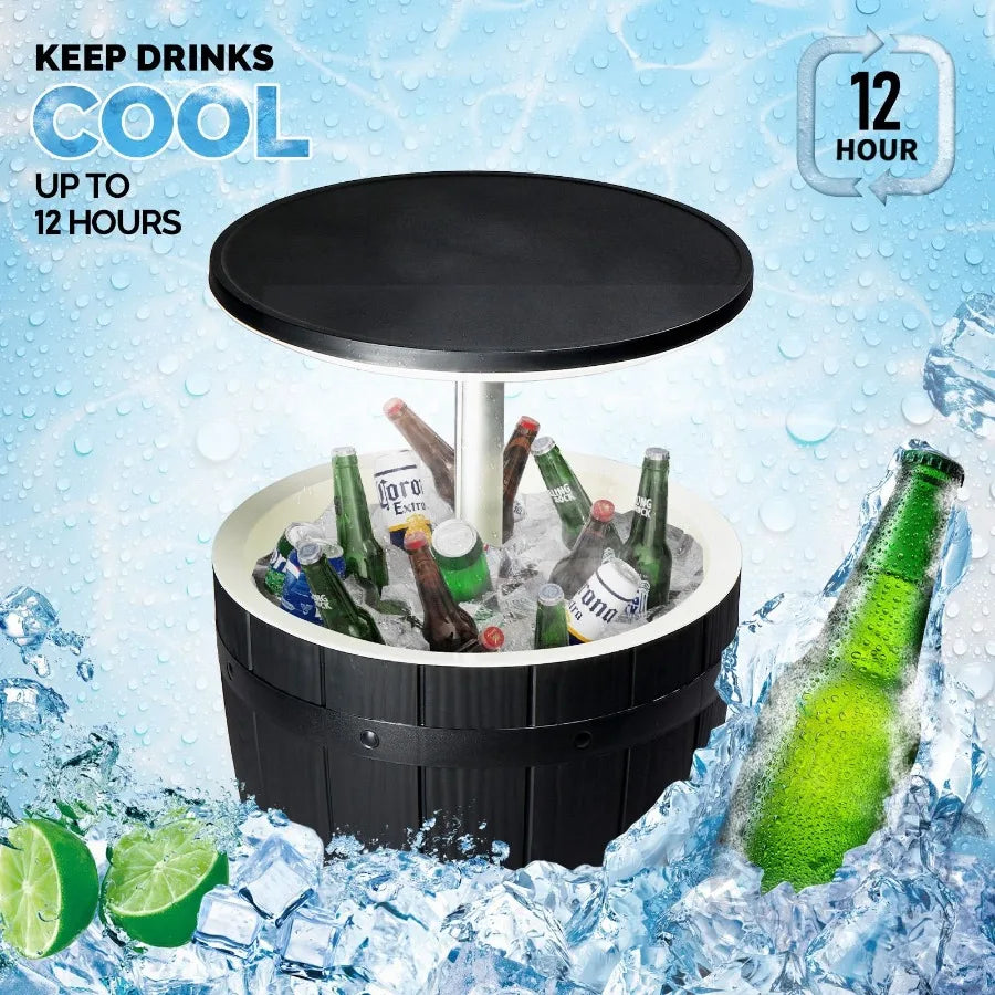 10Gallon Black Four Leg Ice Bucket Plastic Side Table Outdoor Beverage Cooler Portable Drink Storage Patio Party BBQ Camping Ga