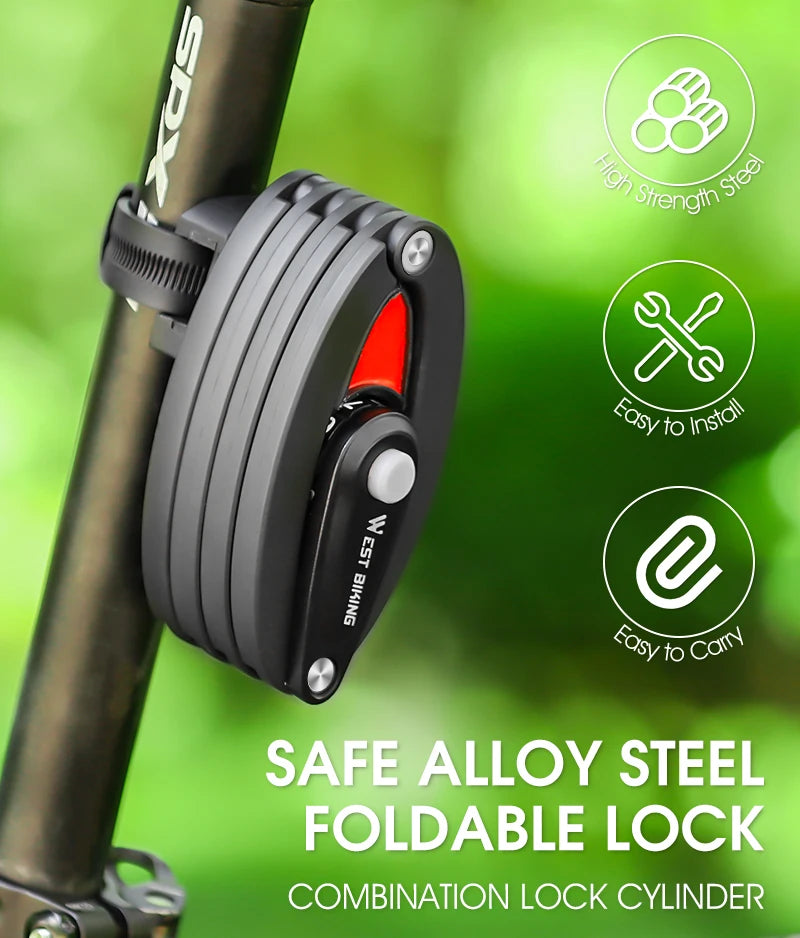 WEST BIKING Anti-Theft Bicycle Folding Lock MTB Road Bike Portable Lock Scooter Ebike Motorcycle Safety Lock Cycling Accessories