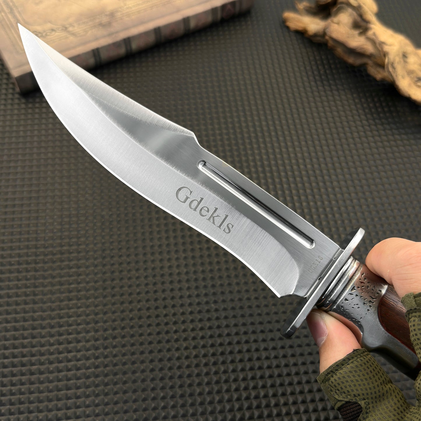 D2 multi-tool, hand-forged bone knife with a protective cover, high-carbon steel hunting knife, wooden handle