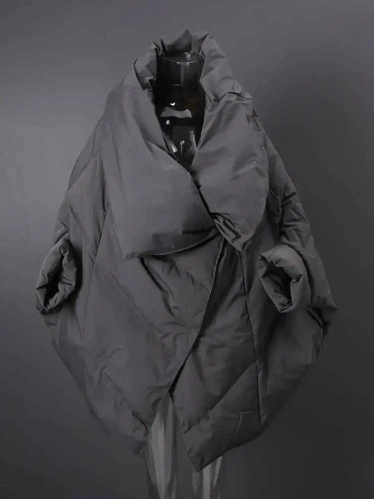 EAM Gray Big Size Keep Warm Down Jacket New Long Batwing Sleeve Warm Women Parkas Fashion Tide Autumn Winter 2026 CPG4506