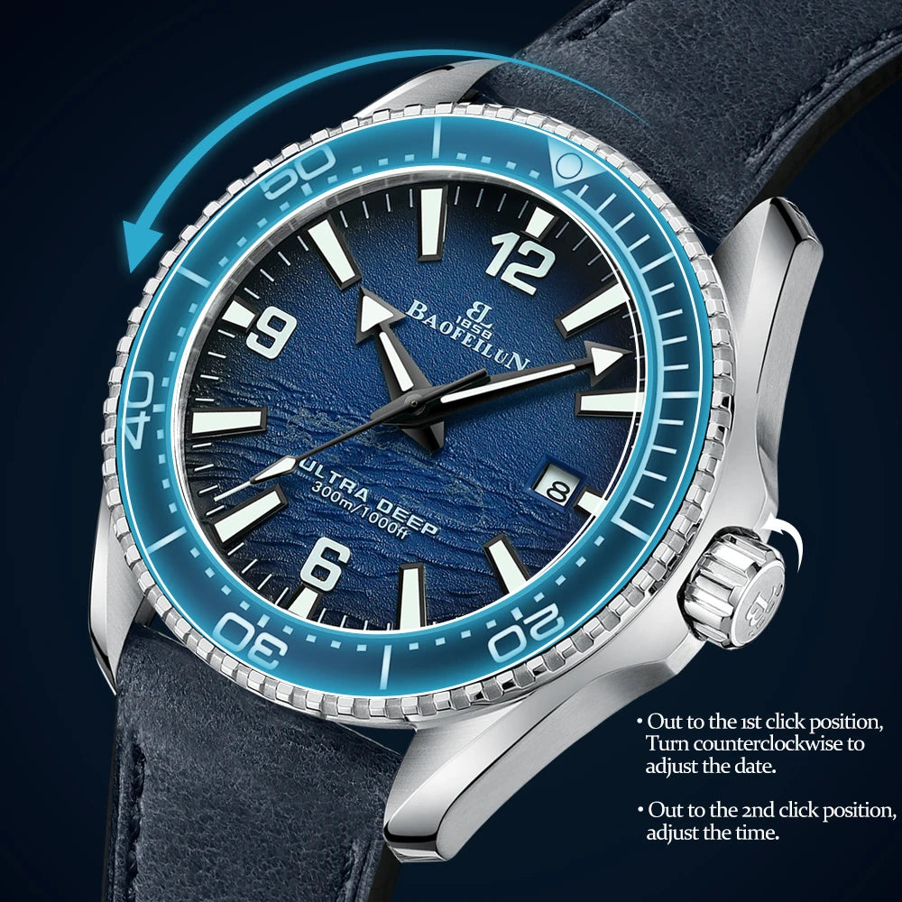 BAOFEILUN Luminous Submarine Automatic Watches for Man Waterproof Ceramic Bezel Date Dual Strap Japan Movement Diver Watch Style