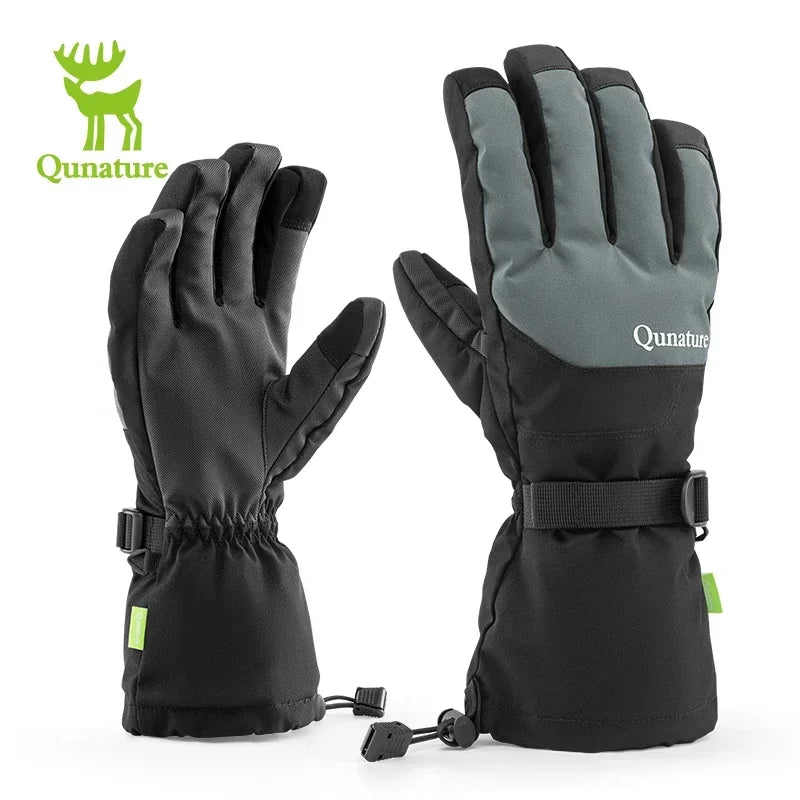 Qunature Keep Warm Ski Gloves Touchscreen Anti-slip Full Finger Gloves Windproof Thermal Fleece Ice Snowboarding Gloves Mitten