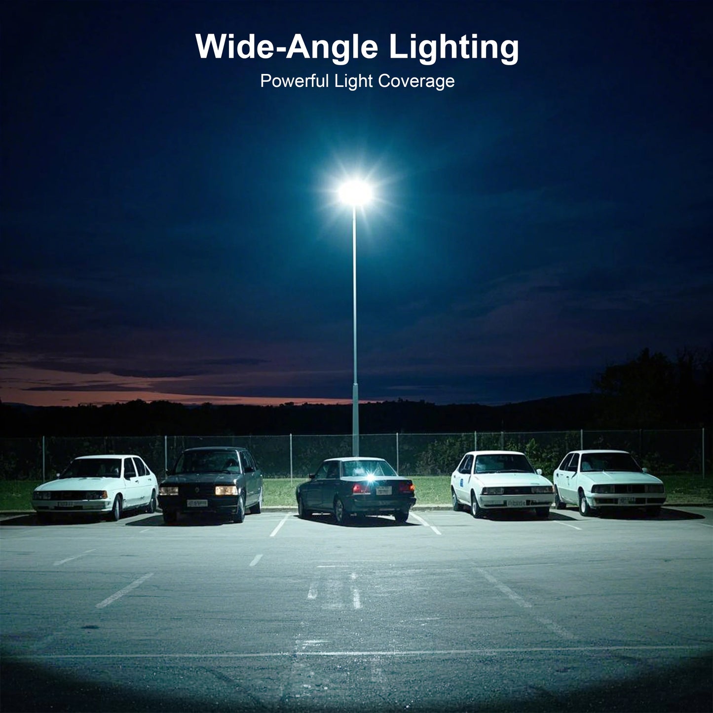 Outdoor waterproof solar light with motion sensor, timer, constant bright mode, dusk-to-dawn, for yard, parking lot, IP65