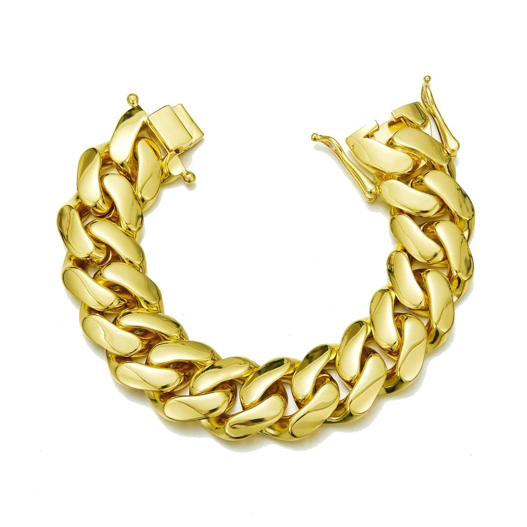 14-22mm Hip Hop Bling Gold Color Stainless Steel Dense Cuban Miami Link Chain Necklaces 14k Gold-plated for Men Rapper Jewelry