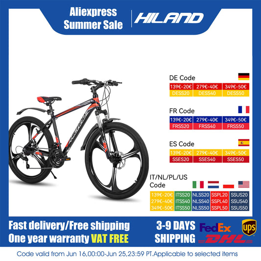 Hiland Mountain Bike,Shimano 21 Speeds Drivetrain,Aluminum Frame 26 Inch Wheels, with Disc-Brake for Men Women Men's MTB Bicycle