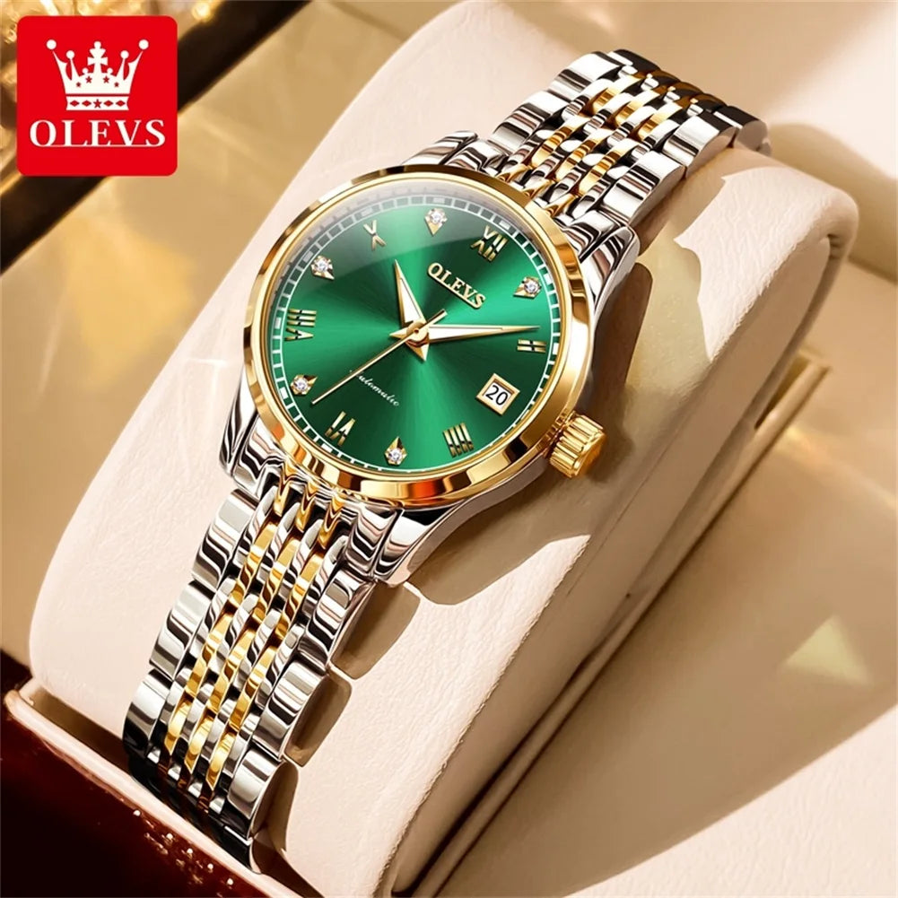 OLEVS 6607+6602 Original Men Women Watch Luxury Brand Tourbillon Mechanical Watch High end Romantic Lover Date Gift Couple Watch