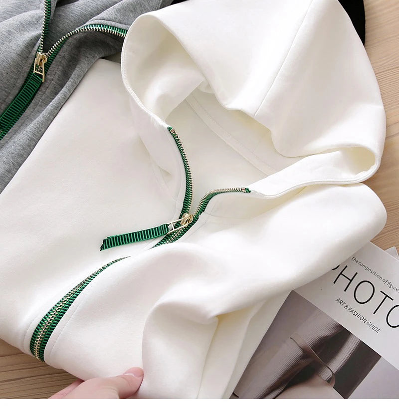 M-XXL Zip Hoodie y2k Women Autumn Winter New Long Sleeve Loose Casual Cardigan Sweatshirts Female Fashion White Black Clothing
