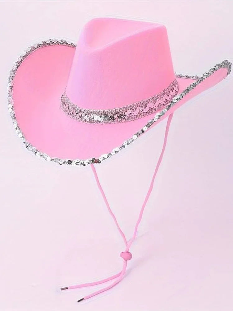1 Piece Women Summer Fashion Solid Party Sequin Elegant Top Hat Adjustable Length Glitter Shining Hat