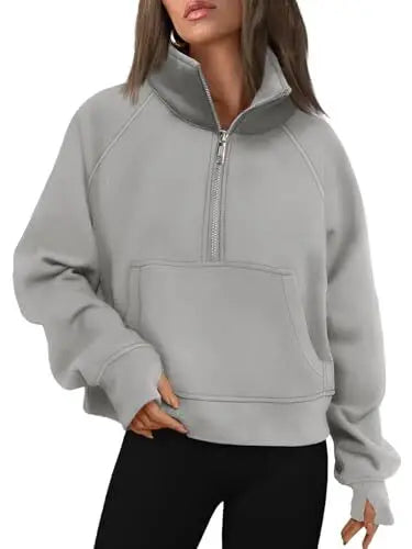 Womens Sweatshirts Half Zip Cropped Pullover Fleece Quarter Zipper Hoodies 2025 Fall Fashion Outfits Clothes