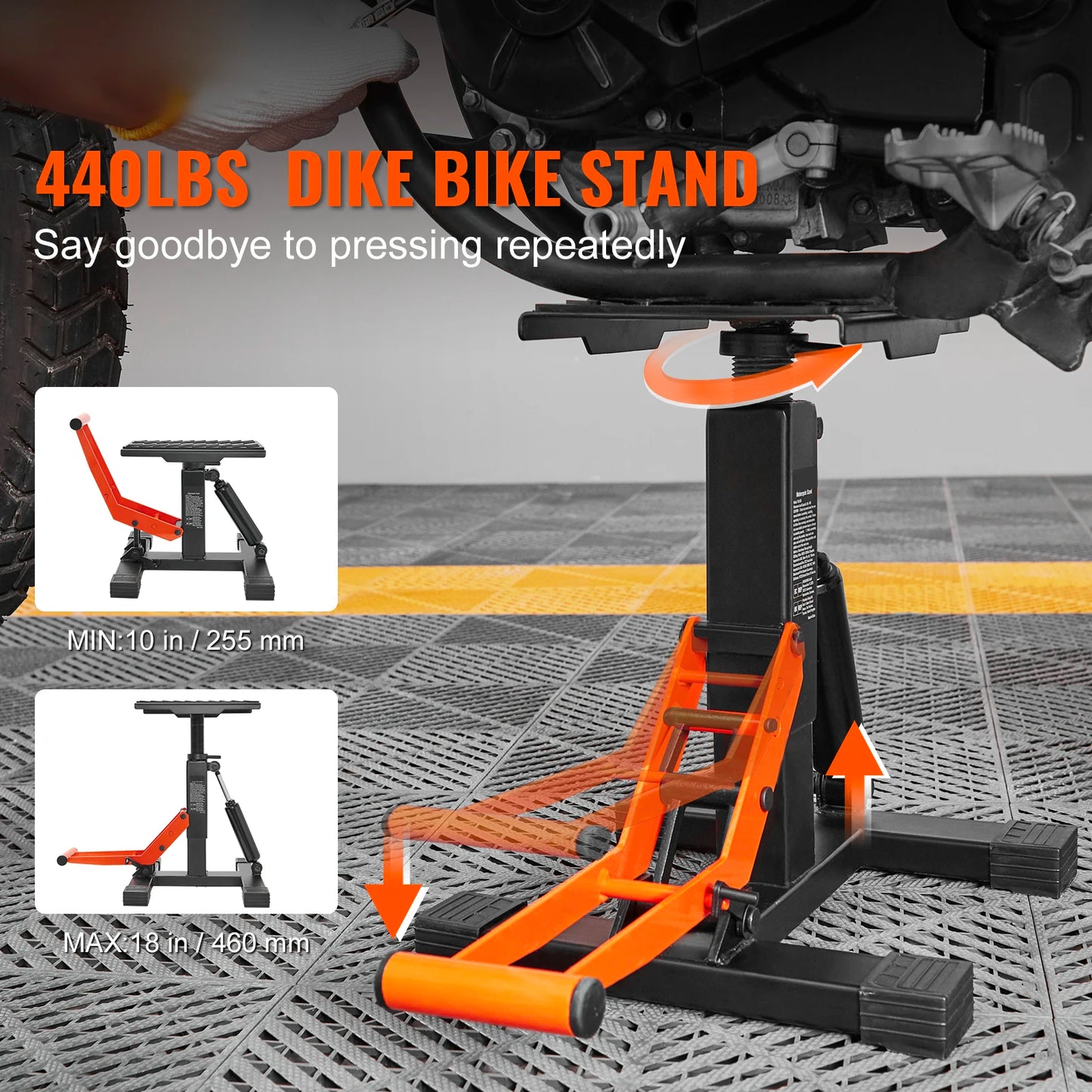 SucceBuy Motorcycle Jack Lift Stand 440lb Dirt Bike Lift Stand Hydraulic Lift Operation Adjustable Height Hoist Table for Repair