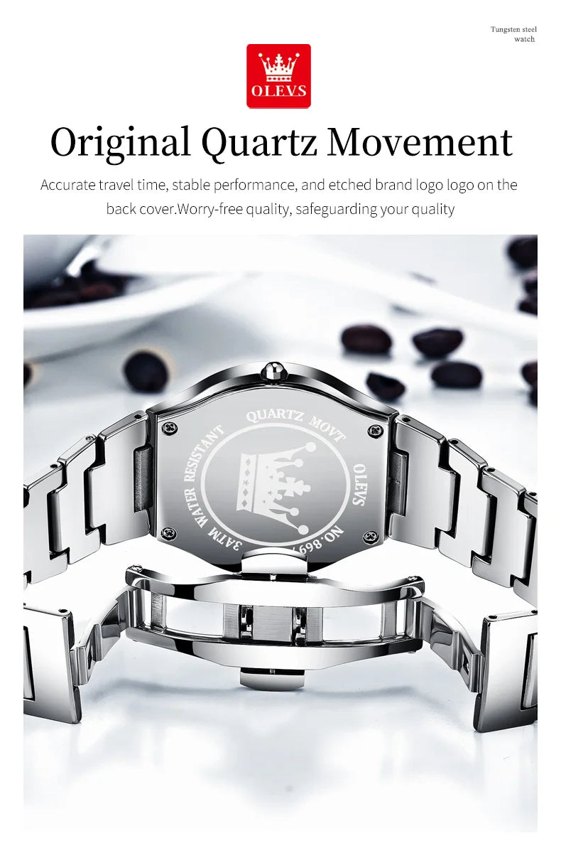 OLEVS Women Watch Quartz Rhombus Mirror Original Quartz Watch for Women Waterproof Luminous Stainless Steel Wristwatch Date Week