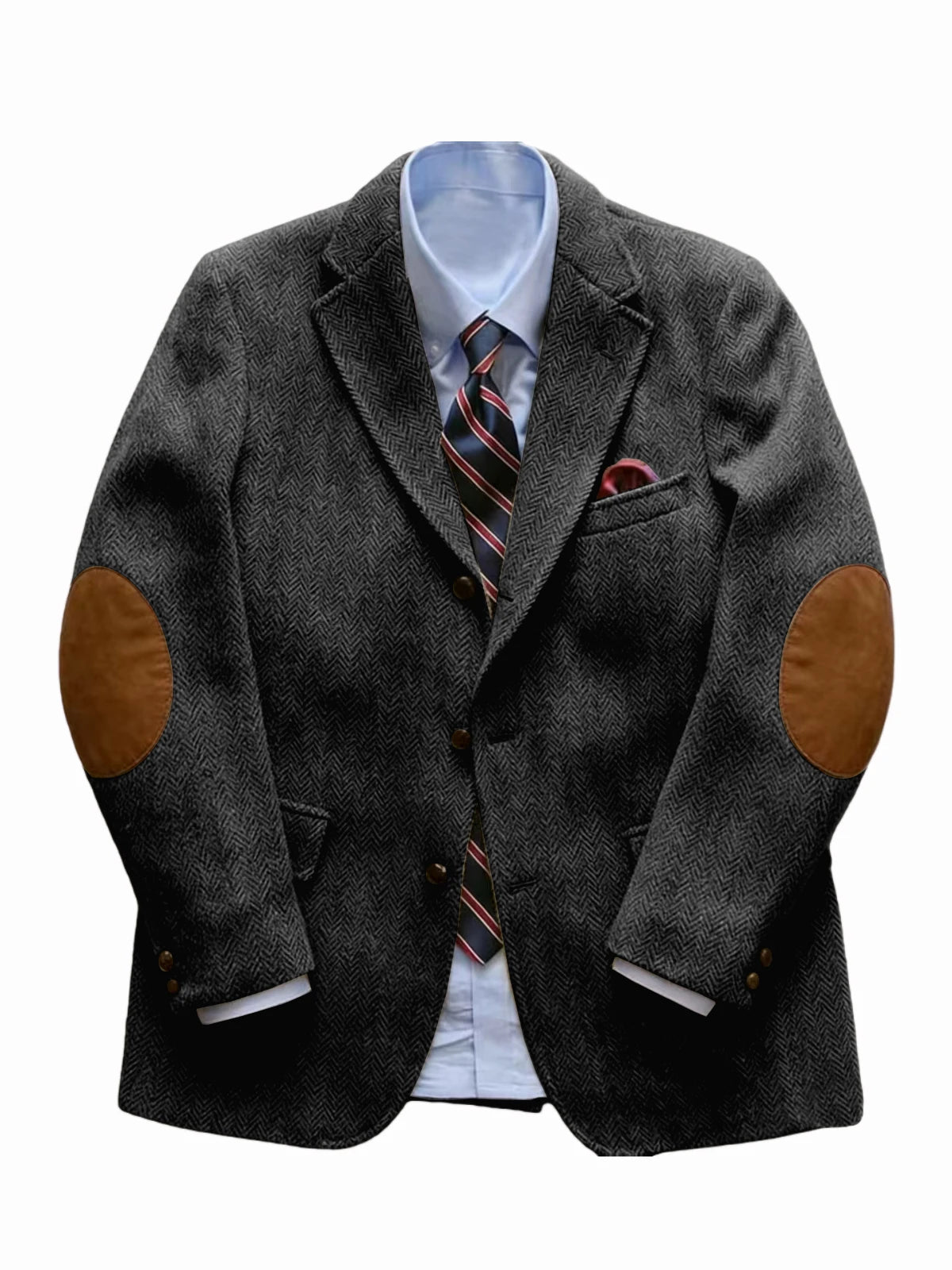 Men's Tweed Blazer Herringbone Wool Blend with Elbow Patches Retro Luxury Notch Lapel Sport Coat for Business Casual Vintage