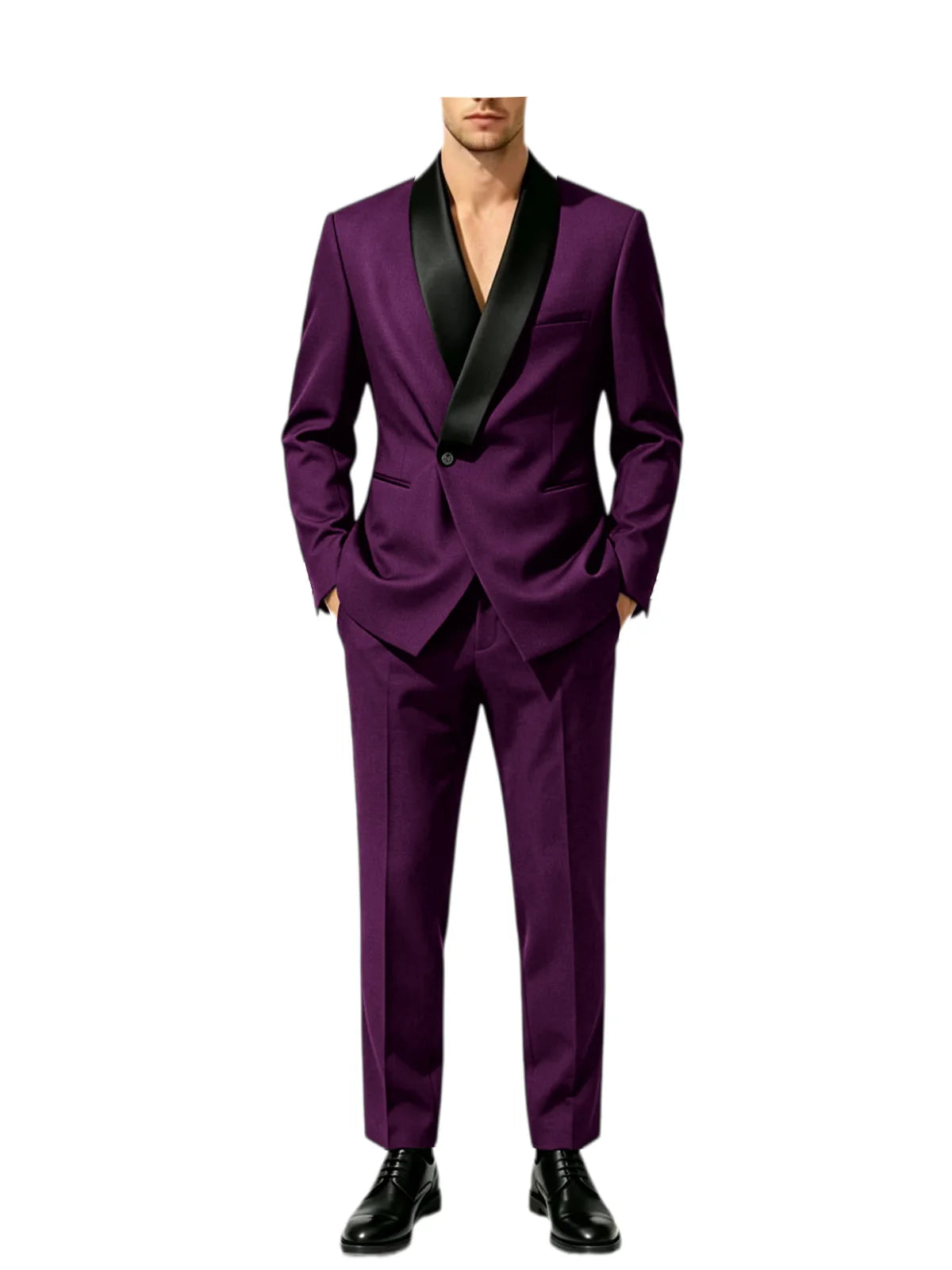 Men's Tuxedo Suit with Black Satin Shawl Lapel Slim Fit 2-Piece Suit Jacket & Pants Business Casual Blazer Trousers for Wedding