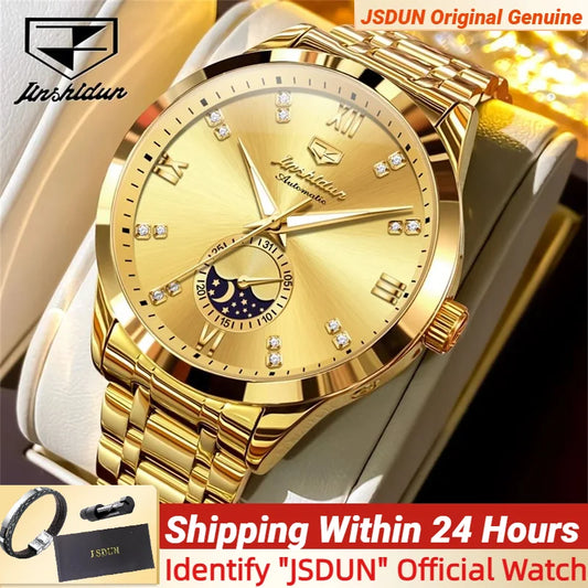 JSDUN Men's Watch Fashionable Business  Automatic Mechanical Watch Waterproof Luminous Moon Phase Watch Luxury Brand Men Watch