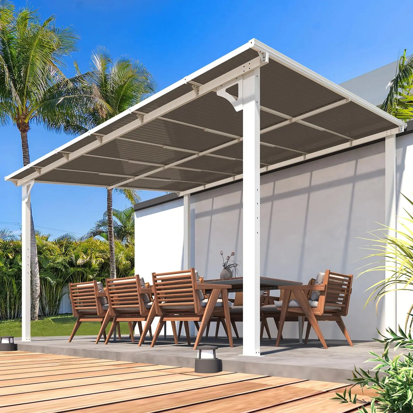 Wall Gazebo12’ x 10’, Hard Top Gazebos Pergola on Clearance, Outdoor Patio Lean to Gazebo Canopy Awnings for Deck,, Customized
