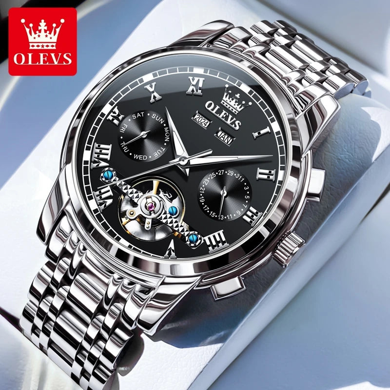 OLEVS 6607+6602 Original Men Women Watch Luxury Brand Tourbillon Mechanical Watch High end Romantic Lover Date Gift Couple Watch