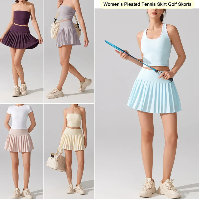 Pleated Tennis Skirt for Women with Pocket Shorts Women's High Waisted Lightweight Athletic Golf Skorts Skirts Flowy