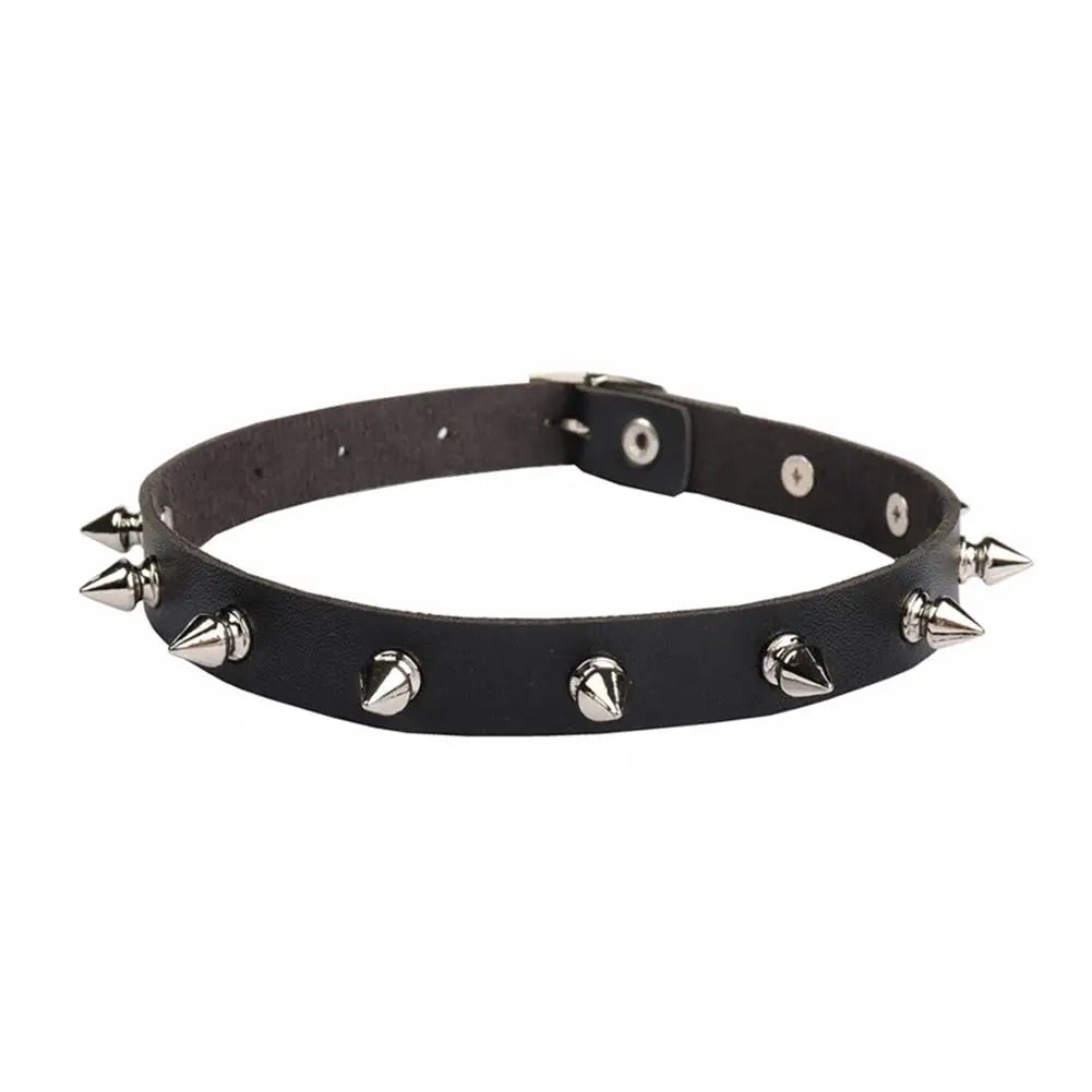 Pink/Black PU Riveted Necklaces For Women Girls, Adjustable Punk Gothic Spike Biker Choker Collar Necklace, Goth Jewelry Gifts