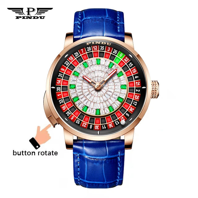 Fashion Business Noble Red PINDU Top Men's Mechanical Watch NH35A Push Button Gambling Table Roulette Game Watch Sapphire Watch
