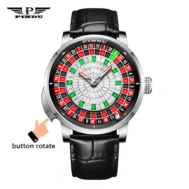 Fashion Business Noble Red PINDU Top Men's Mechanical Watch NH35A Push Button Gambling Table Roulette Game Watch Sapphire Watch