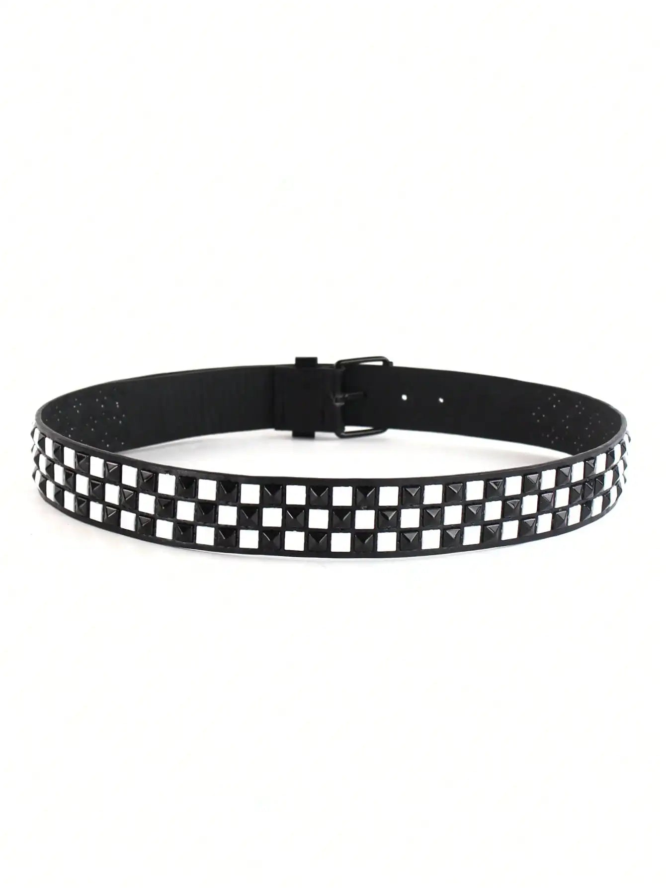 Solid Color Punk Rhinestone Studded Leather Belt, Suitable For Teens, Casual Outdoor, Athletic, Vacations, Graduation Gifts, Birthday, Daily Wear