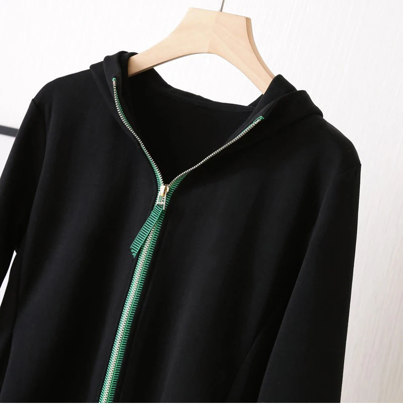 M-XXL Zip Hoodie y2k Women Autumn Winter New Long Sleeve Loose Casual Cardigan Sweatshirts Female Fashion White Black Clothing