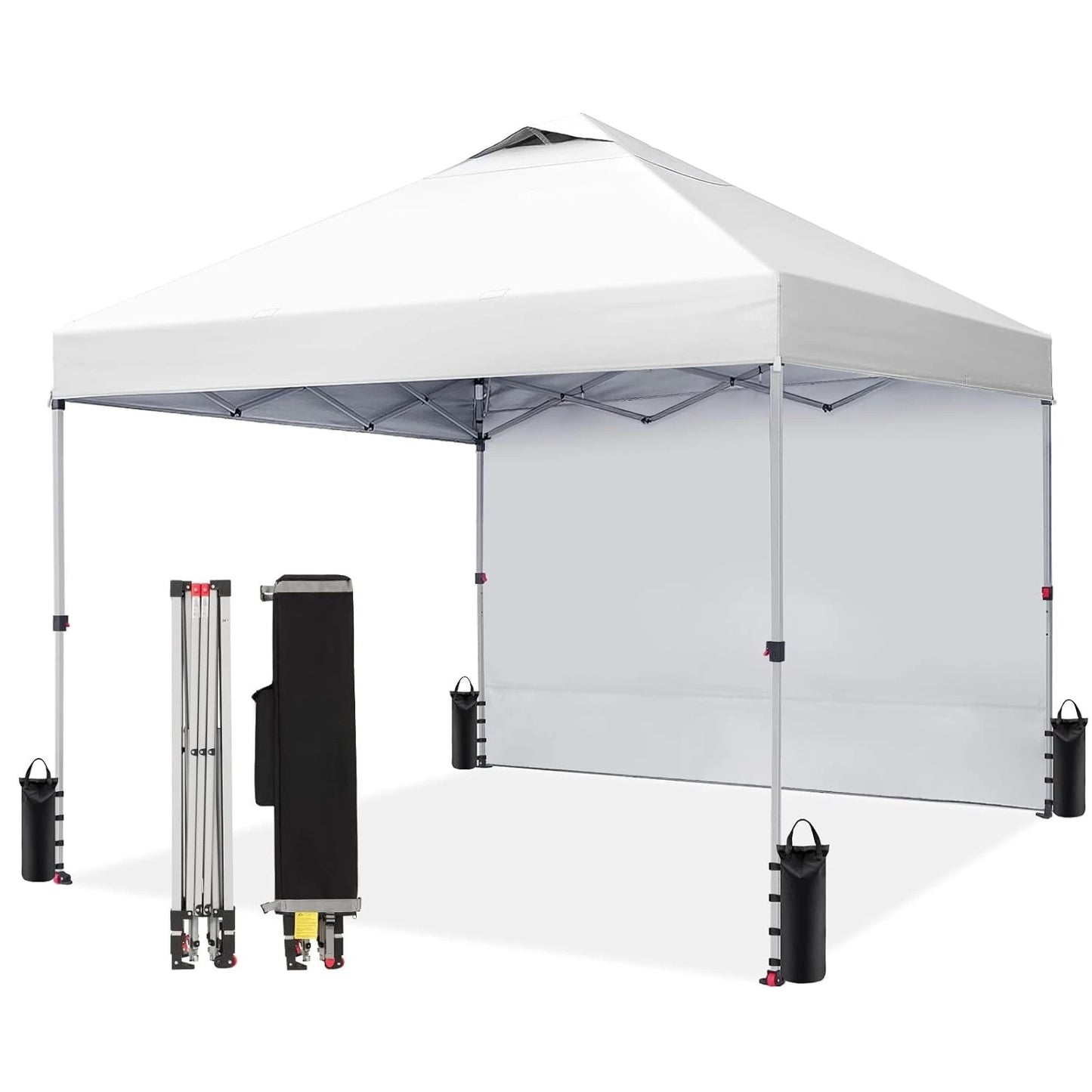 10x10 Pop Up Canopy with 1 Side Wall - Beach Tent with One Push Setup - Outdoor Sun Shade for Events, Parties, Customized