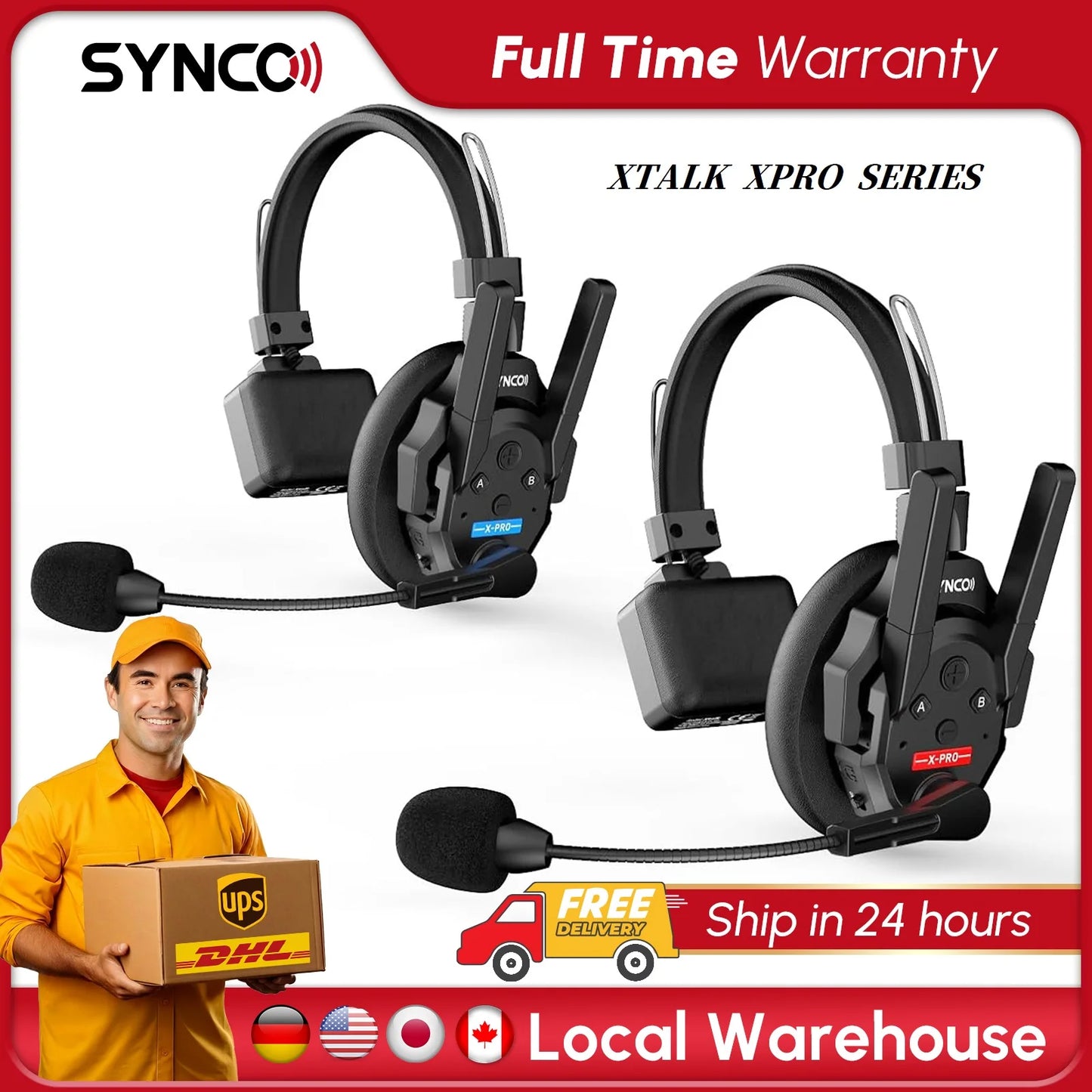 SYNCO XTALK XPRO5 Wireless Intercom Headset 2.4GHz Full Duplex 24H Battery Life 500M Range Real-time Team Communication