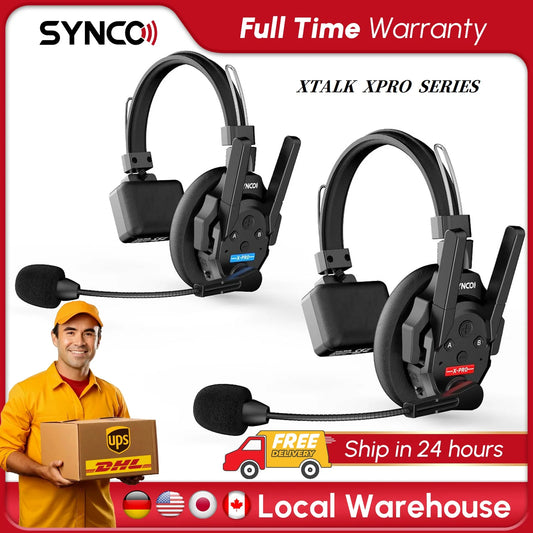 SYNCO XTALK XPRO5 Wireless Intercom Headset 2.4GHz Full Duplex 24H Battery Life 500M Range Real-time Team Communication